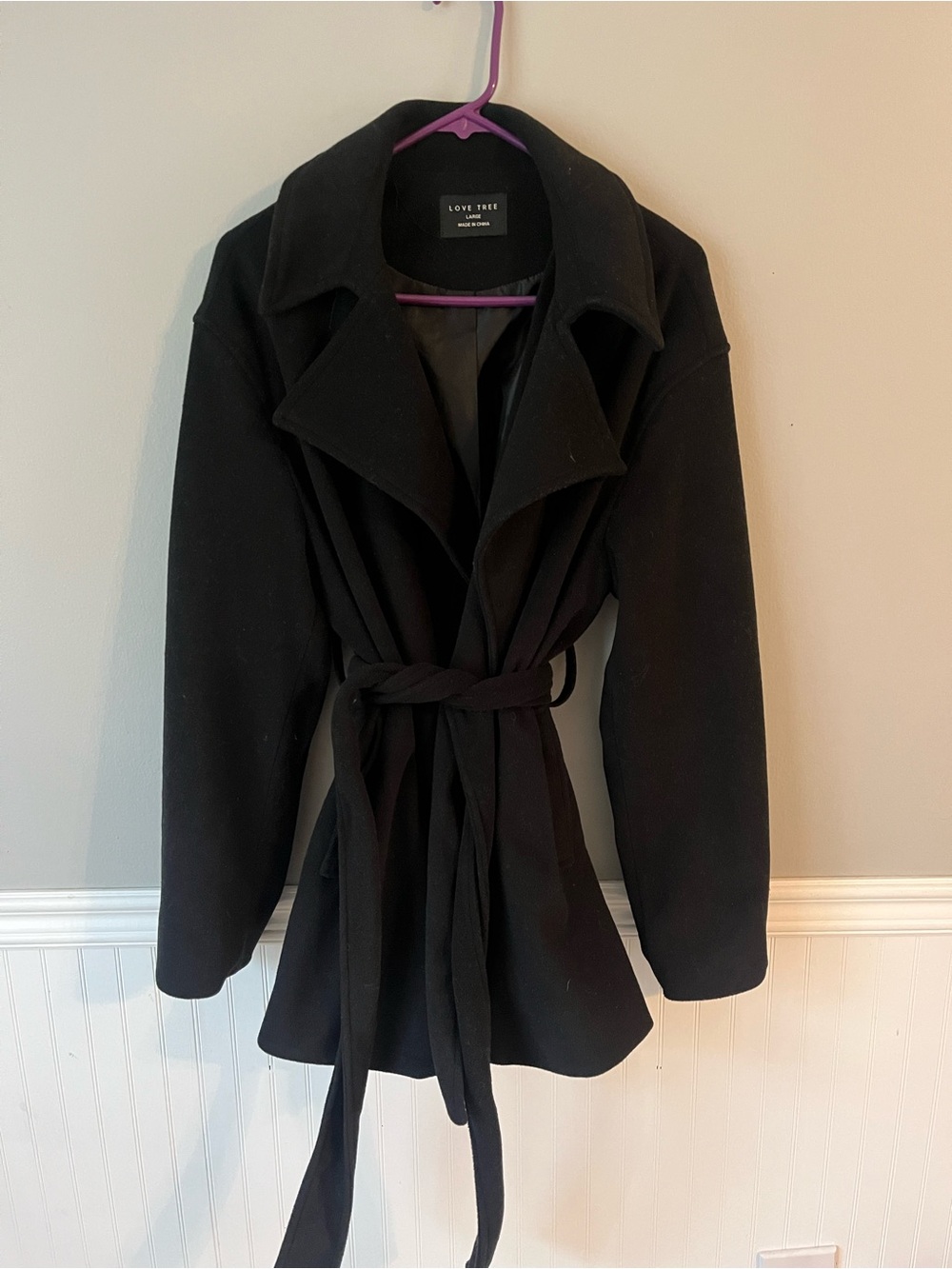 Love Tree Black Belted Trench Coat